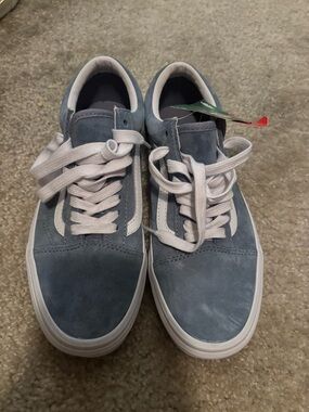Vans Blue Suede Low-Top Sneakers with White Accents